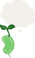 cartoon sprouting bean and thought bubble in retro style vector