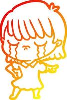 warm gradient line drawing cartoon woman crying vector