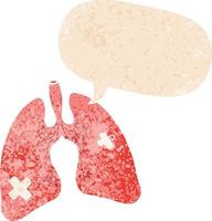 pulmones de dibujos animados y burbuja del habla en estilo retro texturizado vector