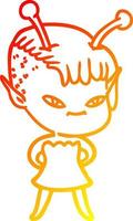 warm gradient line drawing cute cartoon alien girl vector