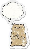 cartoon bear and thought bubble as a distressed worn sticker vector