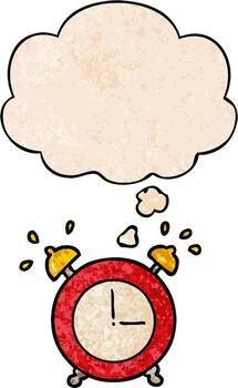 alarm clock and thought bubble in grunge texture pattern style vector