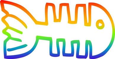 rainbow gradient line drawing cartoon fish bones vector