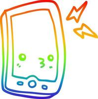 rainbow gradient line drawing cartoon mobile phone vector