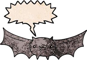 cartoon vampire bat and speech bubble in retro texture style vector