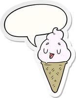 cute cartoon ice cream and speech bubble sticker vector