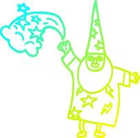 cold gradient line drawing cartoon wizard casting spell vector