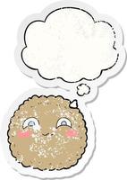 cartoon biscuit and thought bubble as a distressed worn sticker vector