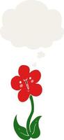 cartoon flower and thought bubble in retro style vector