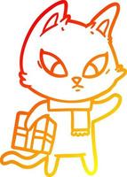 warm gradient line drawing confused cartoon cat vector