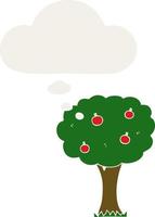 cartoon apple tree and thought bubble in retro style vector