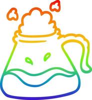 jarra de café de dibujos animados de dibujo de línea de gradiente de arco iris vector