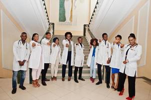 Group of african doctors students inside medical university. photo