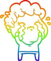 rainbow gradient line drawing cartoon man crying vector