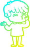 cold gradient line drawing cartoon man confused vector
