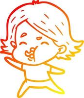 warm gradient line drawing cartoon girl pulling face vector