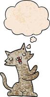 cartoon cat and thought bubble in grunge texture pattern style vector