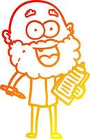 warm gradient line drawing cartoon crazy happy man with beard and clip board for notes vector