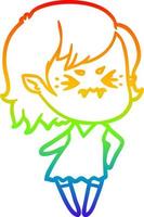 dibujo de línea de gradiente de arco iris chica vampiro de dibujos animados molesto vector