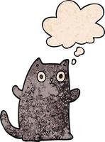 cartoon cat and thought bubble in grunge texture pattern style vector