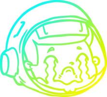 cold gradient line drawing cartoon astronaut face crying vector