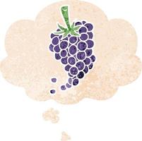 uvas de dibujos animados y burbujas de pensamiento en estilo retro texturizado vector