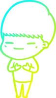 cold gradient line drawing cartoon smug boy vector