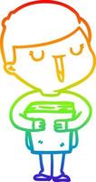 rainbow gradient line drawing cartoon happy boy talking about his book vector