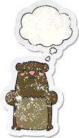 cartoon bear and thought bubble as a distressed worn sticker vector