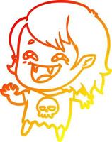 warm gradient line drawing cartoon laughing vampire girl vector