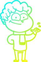 cold gradient line drawing cartoon happy man vector