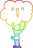 rainbow gradient line drawing cartoon laughing tree vector