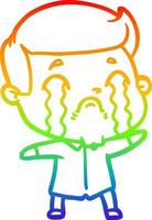 rainbow gradient line drawing cartoon man crying vector