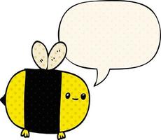 cute cartoon bee and speech bubble in comic book style vector