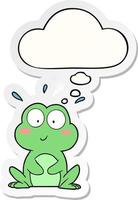 cute cartoon frog and thought bubble as a printed sticker vector