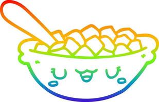 rainbow gradient line drawing cute cartoon bowl of cereal vector