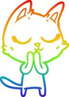 dibujo de línea de gradiente de arco iris gato de dibujos animados tranquilo vector