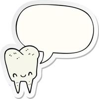 cartoon tooth and speech bubble sticker vector