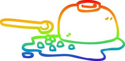 rainbow gradient line drawing cartoon spilt cereal bowl vector