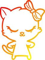 warm gradient line drawing cute cartoon cat with bow vector