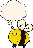 cartoon bee and thought bubble in comic book style vector