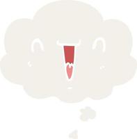 cute happy cartoon face and thought bubble in retro style vector