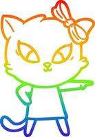 gato de dibujos animados de dibujo de línea de gradiente de arco iris vector