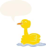 cartoon swimming duck and speech bubble in retro style vector