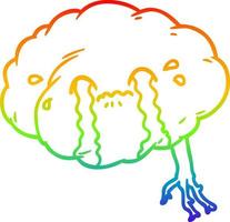 dibujo de línea de gradiente de arco iris cerebro de dibujos animados con dolor de cabeza vector