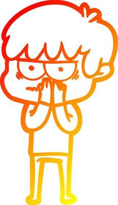 warm gradient line drawing annoyed cartoon boy