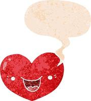 cartoon love heart character and speech bubble in retro textured style vector