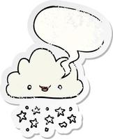 cartoon storm cloud and speech bubble distressed sticker vector