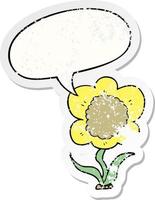 cartoon flower and speech bubble distressed sticker vector