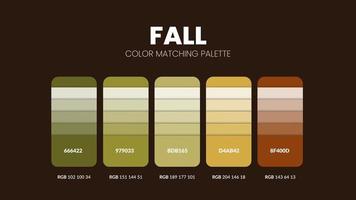 Fall theme color palettes or color schemes are trends combinations and palette guides this year, a table color shades in RGB or HEX. A color swatch for a spring fashion, home, or interior design